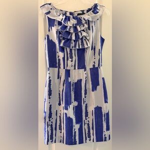 Banana Republic Blue and White Ruffled Sheath Dress size 2
